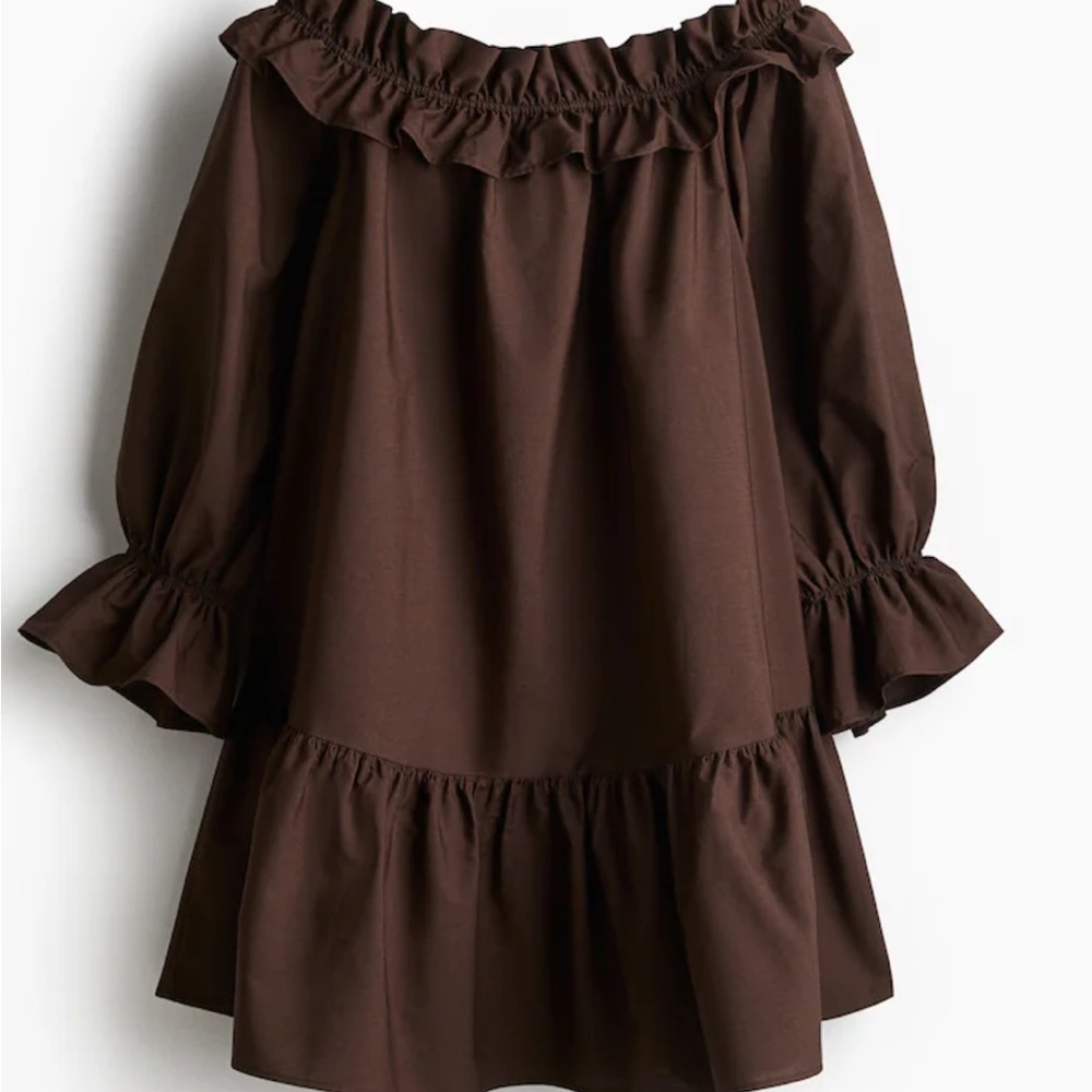 H&M Brown Ruffle Flowy Large Classic Easter Dress